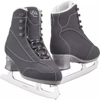 Pair of black Jackson Softec Elite ST7200 women's ice skates, showing the Elite by Jackson tongue logo and the Ultima Mark II blades