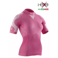 I-EXE Made in Italy – Women’s Multizone Short Sleeve Compression Shirt – Color: Pink with White I-EXE Made in Italy - Women's Multizone Short Sleeve Compression Shirt - Color: Pink with White