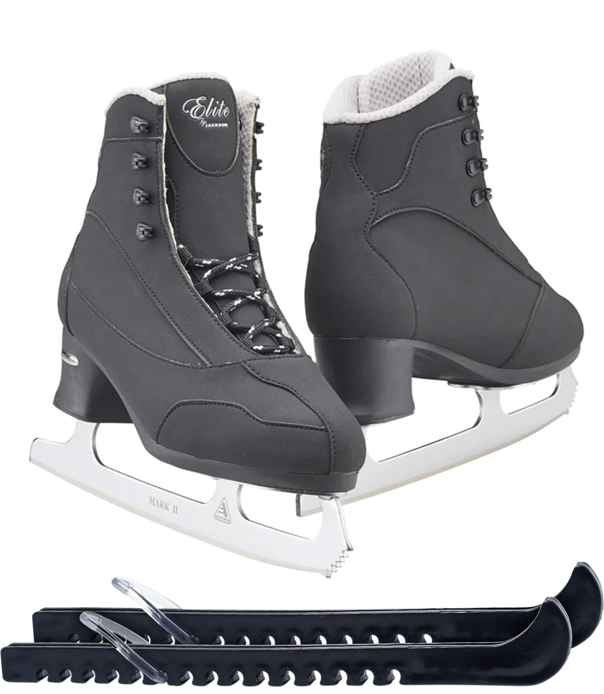 Jackson Softec Elite men Ice Skate Bundle — Black — Guardog 802 guards Jackson Ultima Softec Black Elite ST7202 Mens 4 Bundle with Skate Guards
