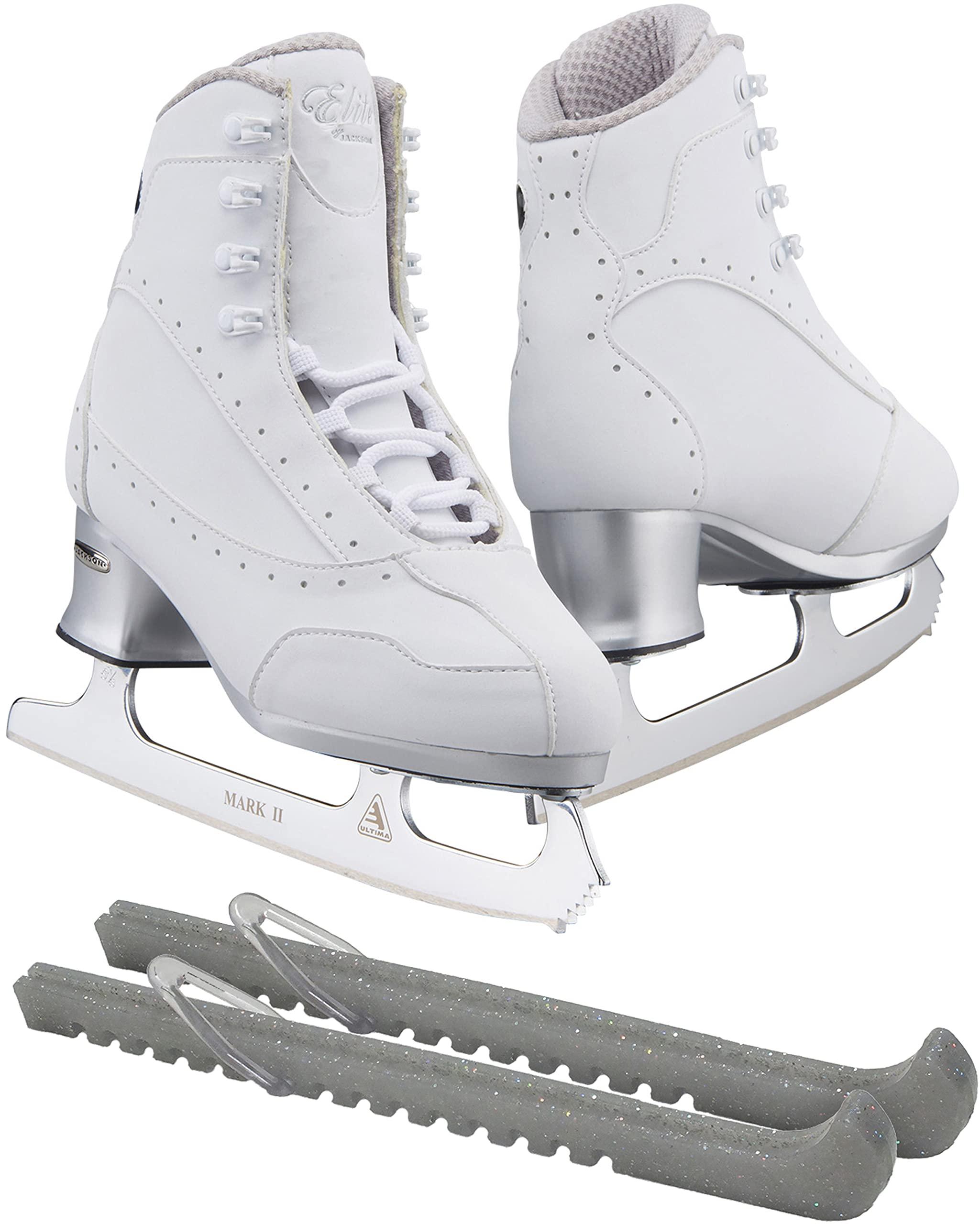 Jackson Softec Elite Women’s Ice Skate Bundle — Skate guards 2 Jackson Ultima Ice Skates Softec White Elite ST7200 Womens 4 Bundle with Skate Guards