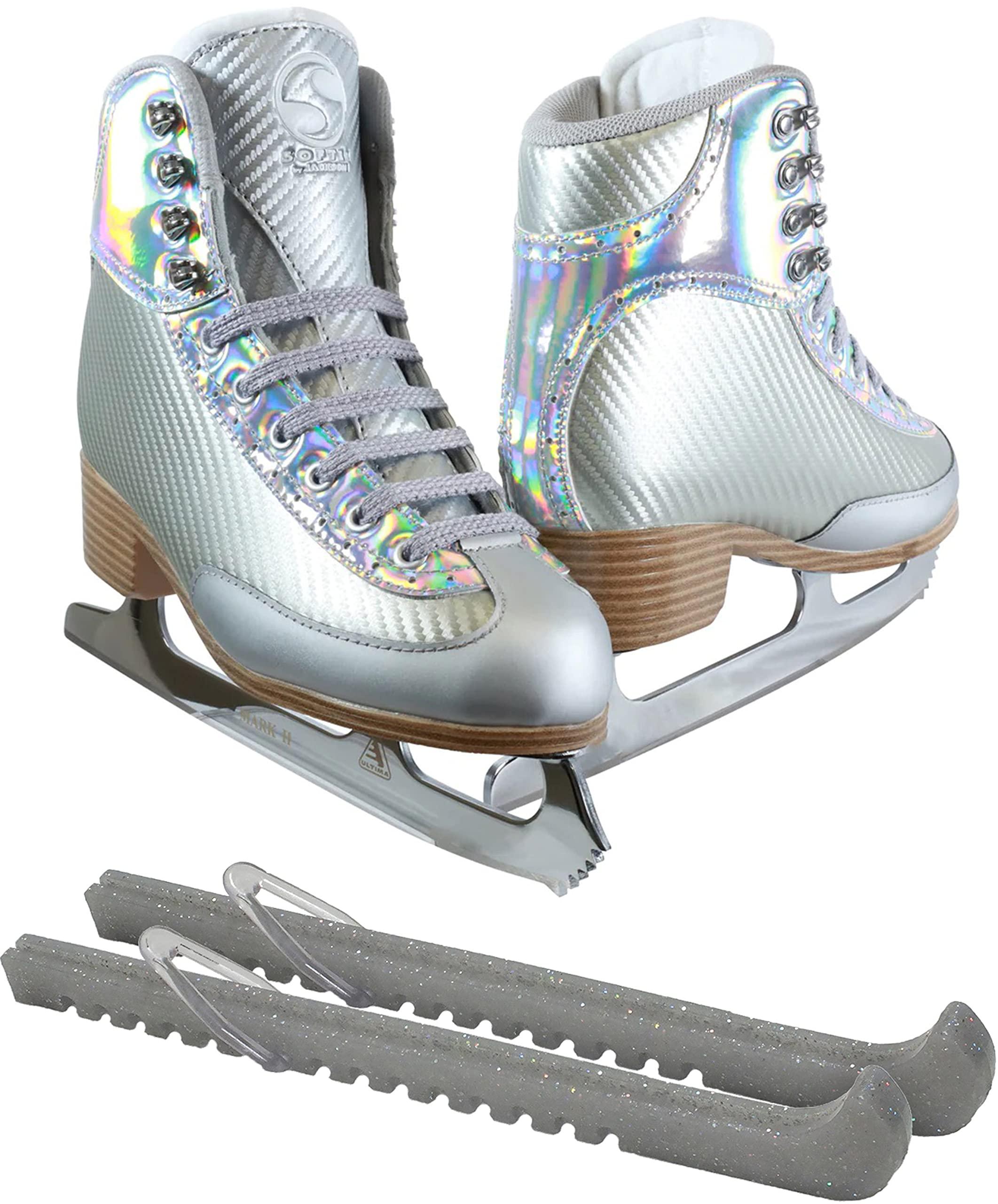 Jackson Softec Nova Women’s Ice Skate Bundle — Skate guards Jackson Ultima Ice Skates Softec Silver Nova ST7100 Womens 4 Bundle with Skate Guards