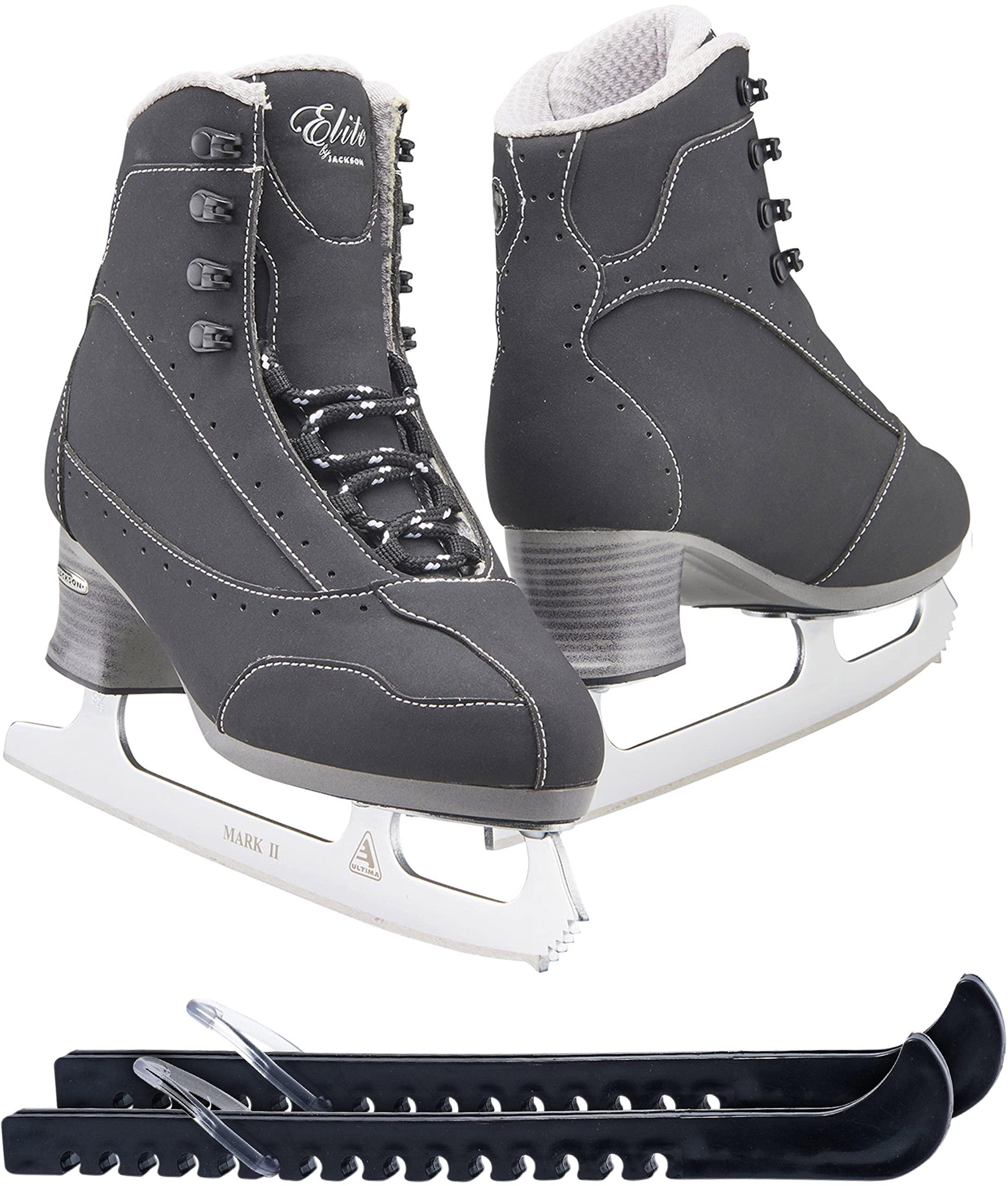 Jackson Softec Elite Women’s Ice Skate Bundle — Skate guards Jackson Ultima Ice Skates Softec Black Elite ST7200 Womens 4 Bundle with Skate Guards