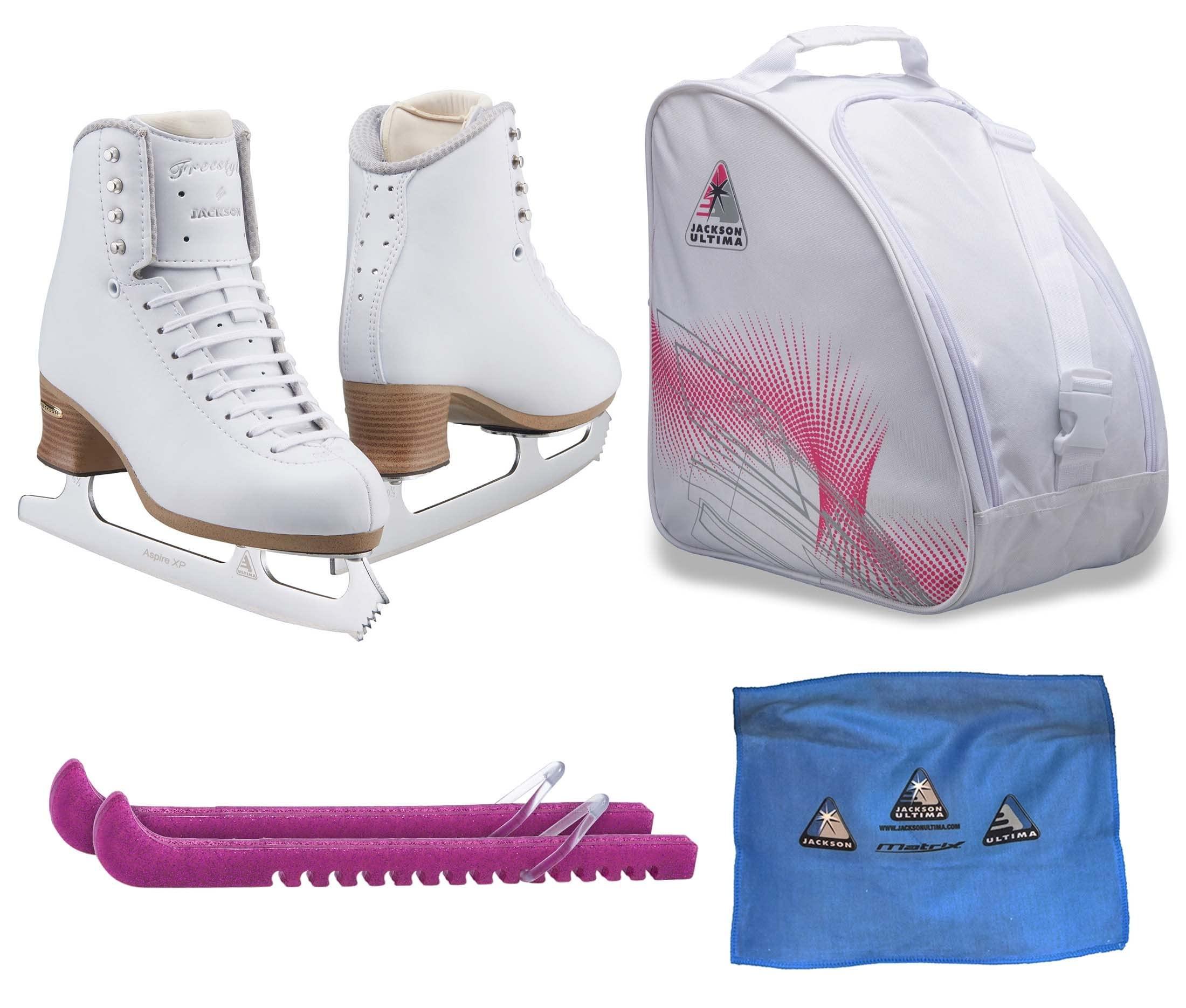 Jackson Ultima Figure Ice Skates Freestyle FS2190 / Narrow/Adult 4 Bundle with Bag, Guardog Skate Guards, Towel
