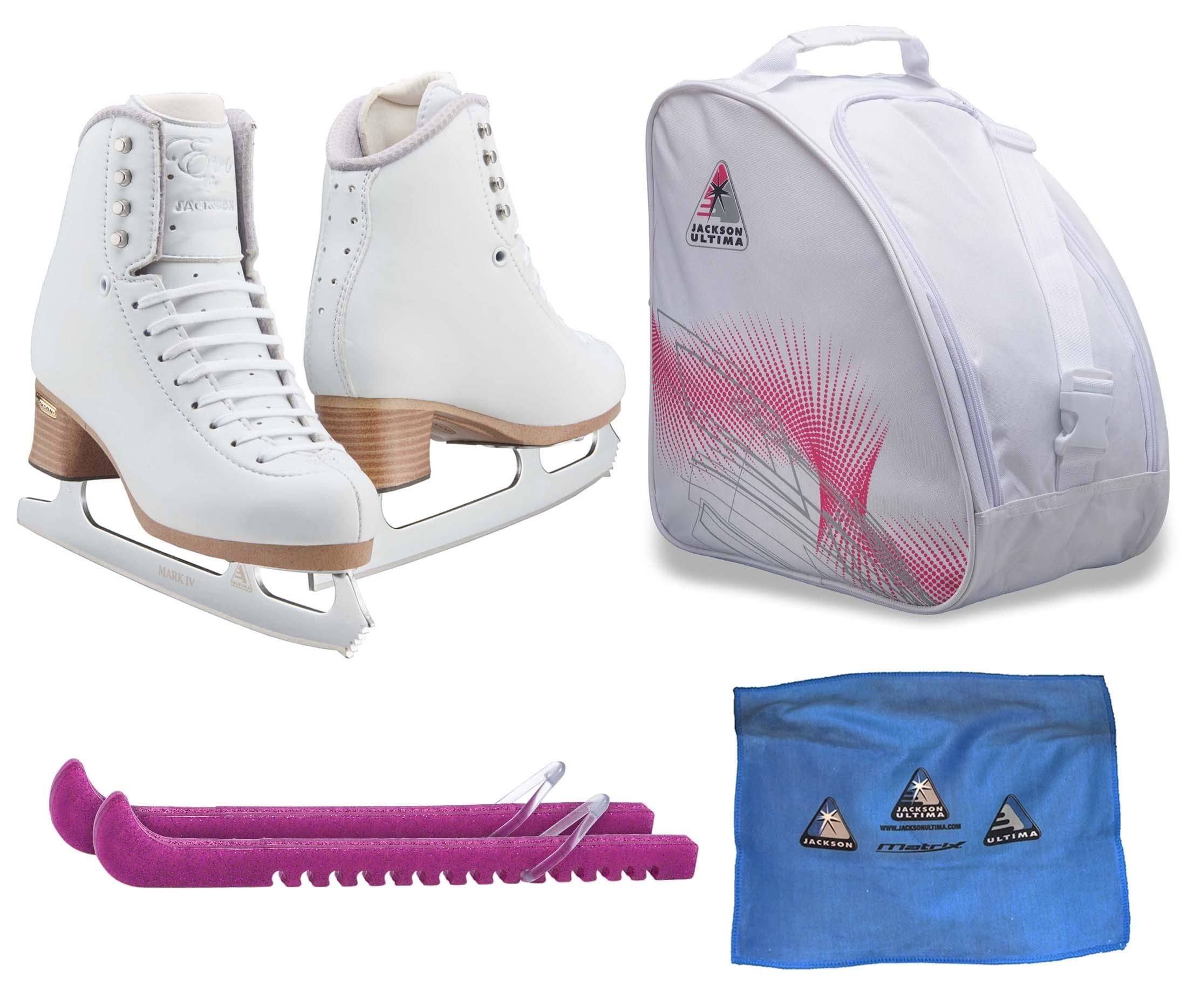 Jackson Ultima Figure Ice Skates EVO FS2020 / Narrow/Adult 4 Bundle with Bag, Guardog Skate Guards, Towel