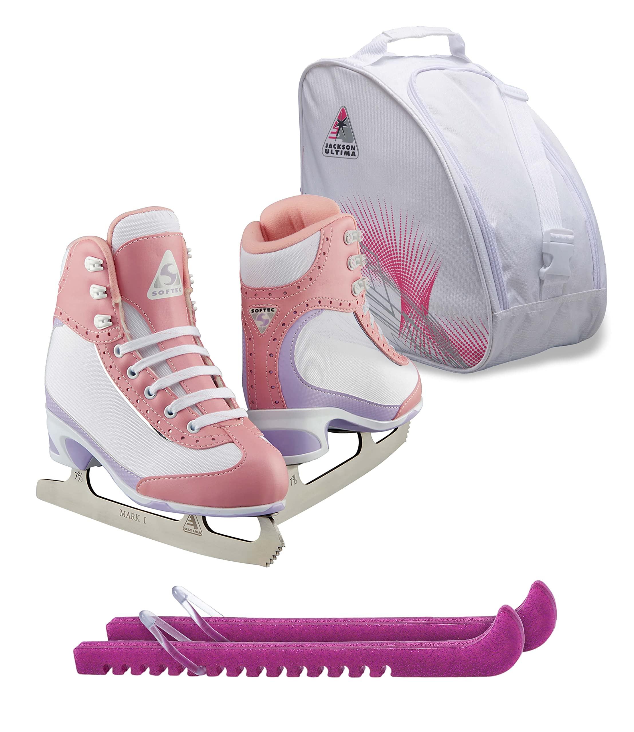 Jackson Softec Vista Ice Skate Bundle — Skate guards + skate bag 4 Jackson Ultima Softec Vista ST3200 Figure Ice Skates for Women/Color: Pink + Bag and Skate Guards, Size: Youth 1 Bundle with Guardog Skate Guards, Jackson Skate Bag JL350