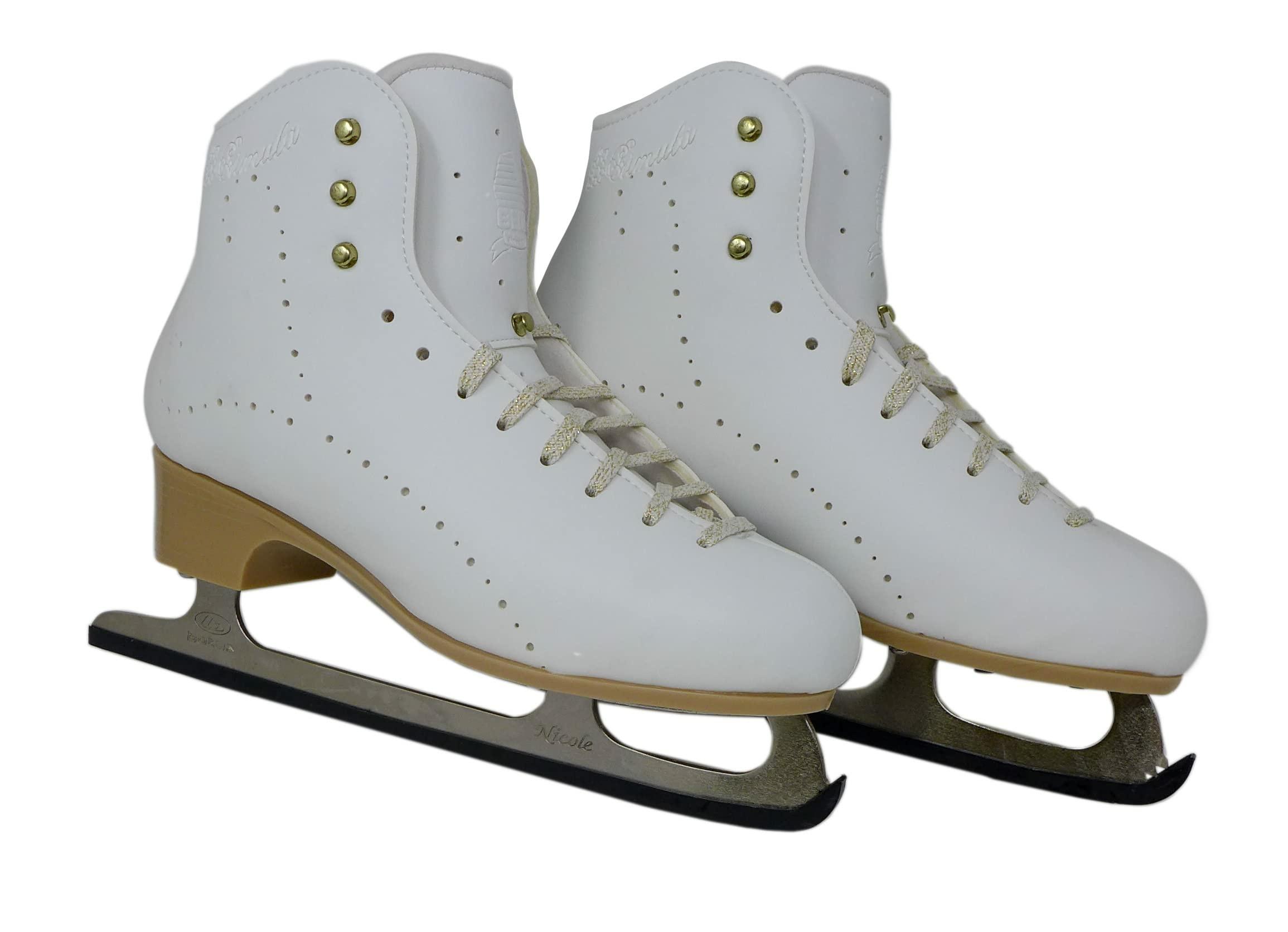 Belati Primula Women’s Figure Ice Skates Made in Italy 332 Belati Primula skates with Nicole blade etching and gold-fleck laces