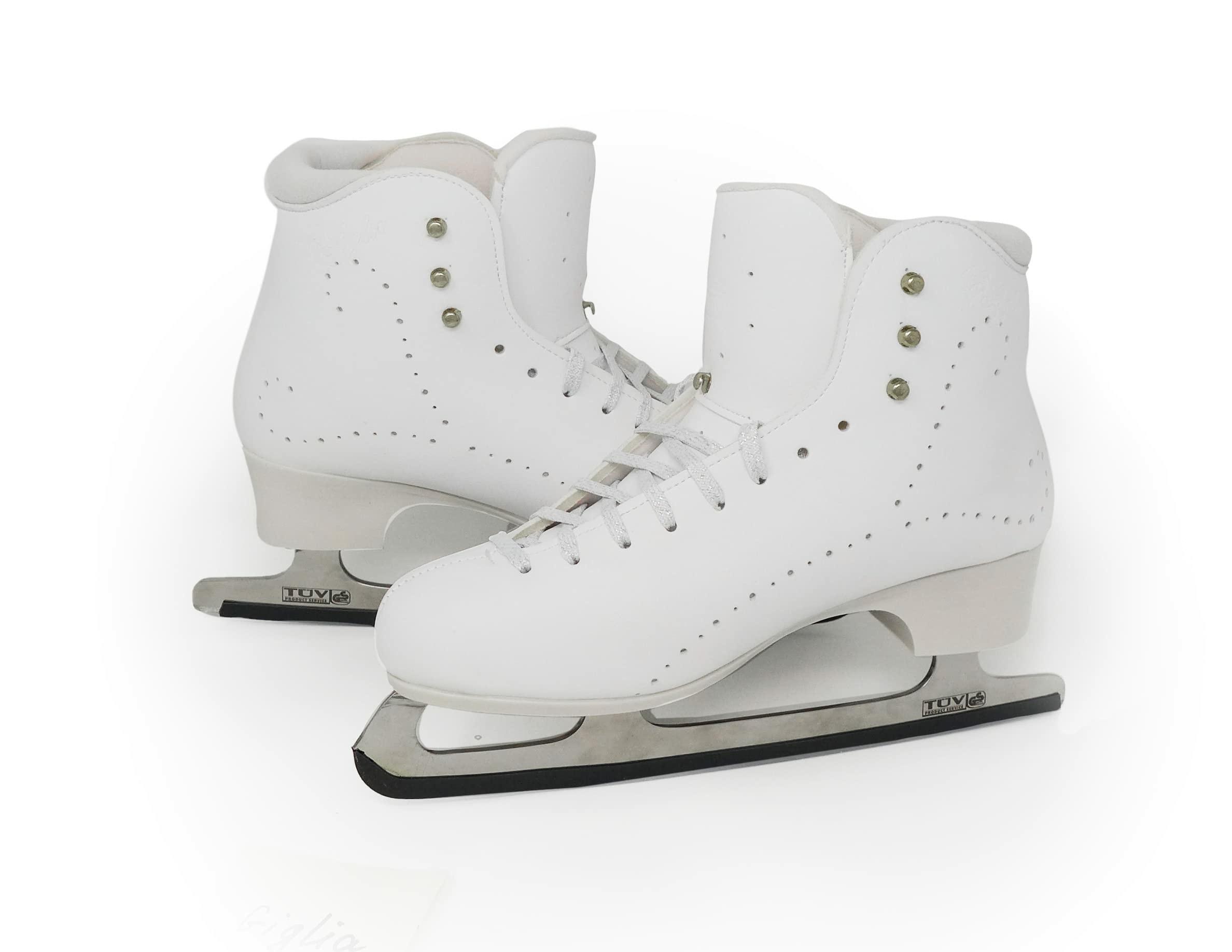 Belati Giglio Women’s Figure Ice Skates Made in Italy 330 Pair of white Belati Giglio figure skates with TÜV GS-certified Botas blades