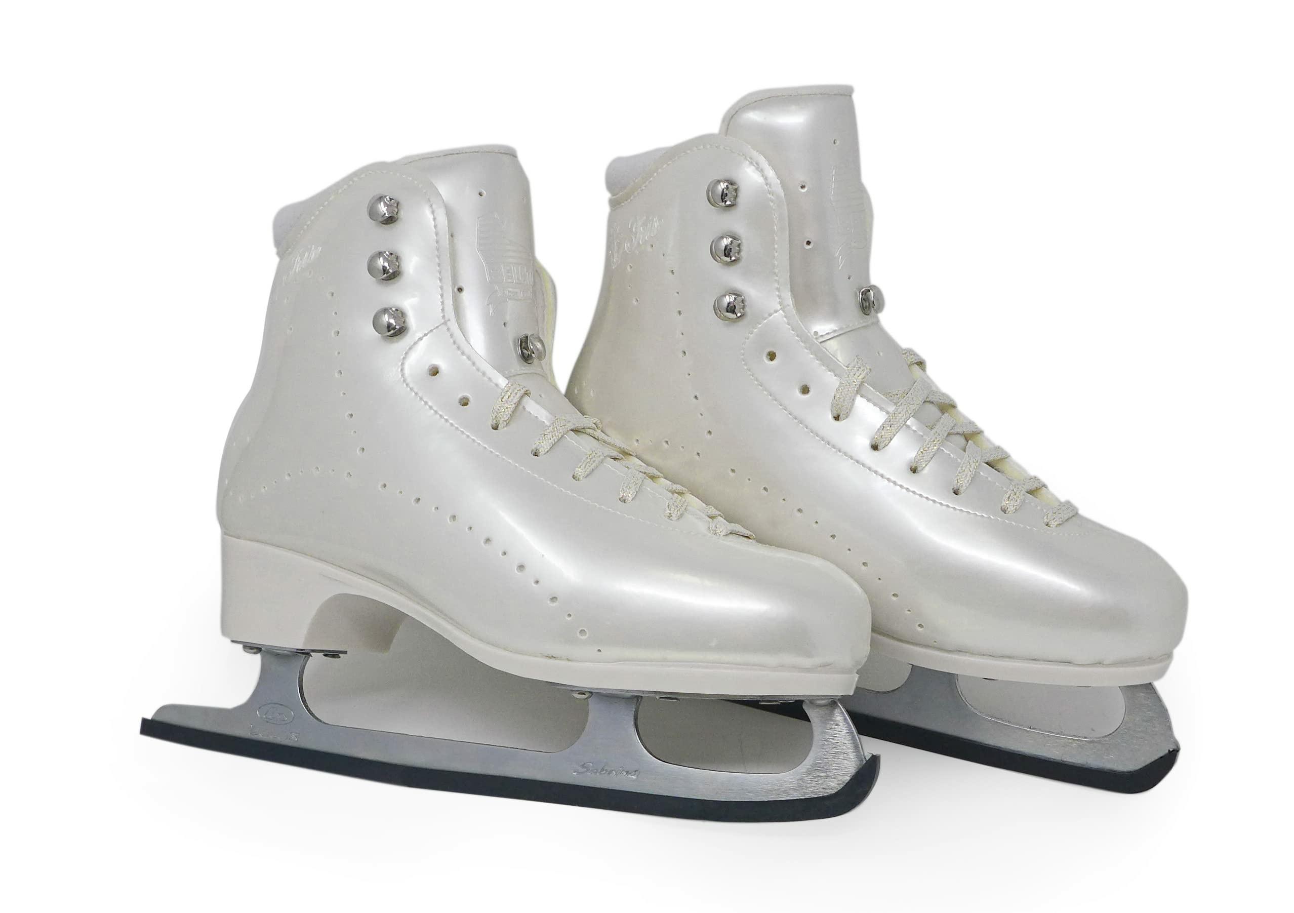 Belati Iris Perla Women’s Figure Ice Skates Made in Italy 253 Belati Iris Perla pearlescent figure skates with silver hooks and Botas Sabrina blades