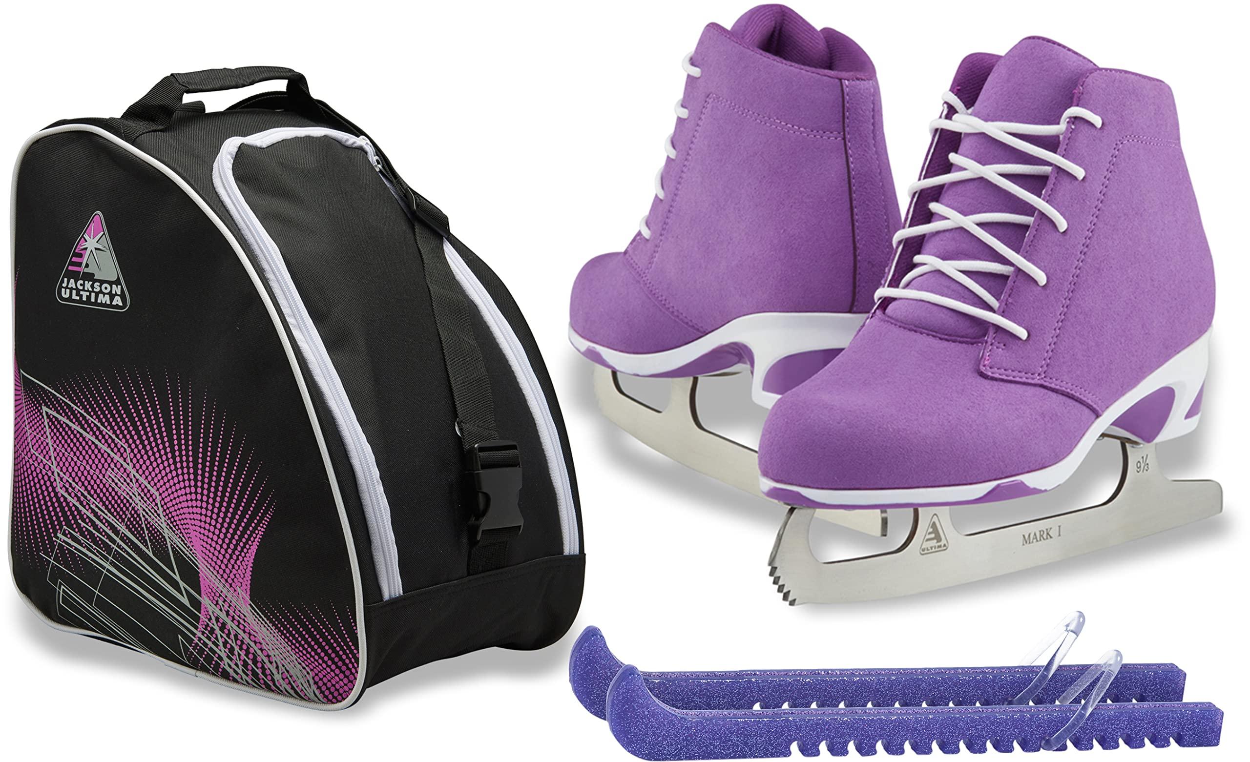 Jackson Softec Diva Ice Skate Bundle — Skate guards + skate bag 3 Jackson Softec Diva ice skates in Purple with Guardog 840 guards + skate bag
