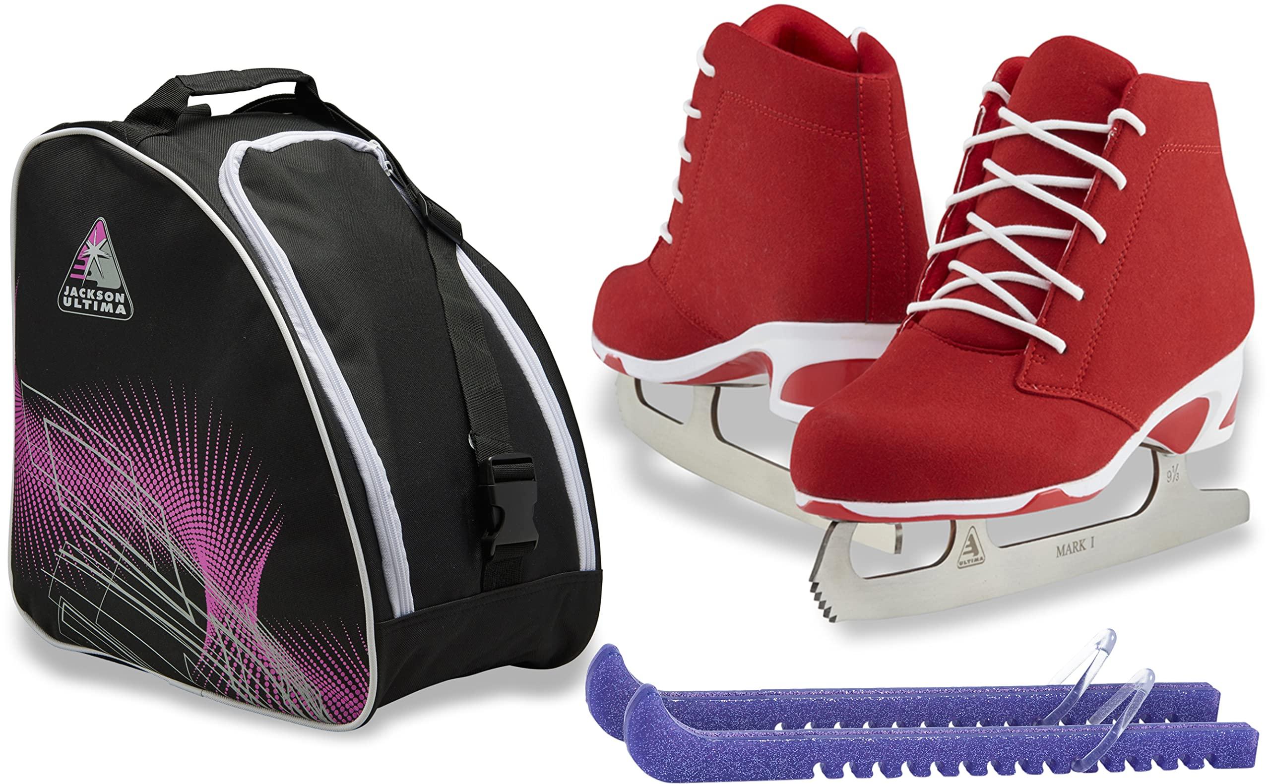 Jackson Softec Diva Ice Skate Bundle — Skate guards + skate bag Jackson Softec Diva ice skates in Red with Guardog 840 guards + skate bag