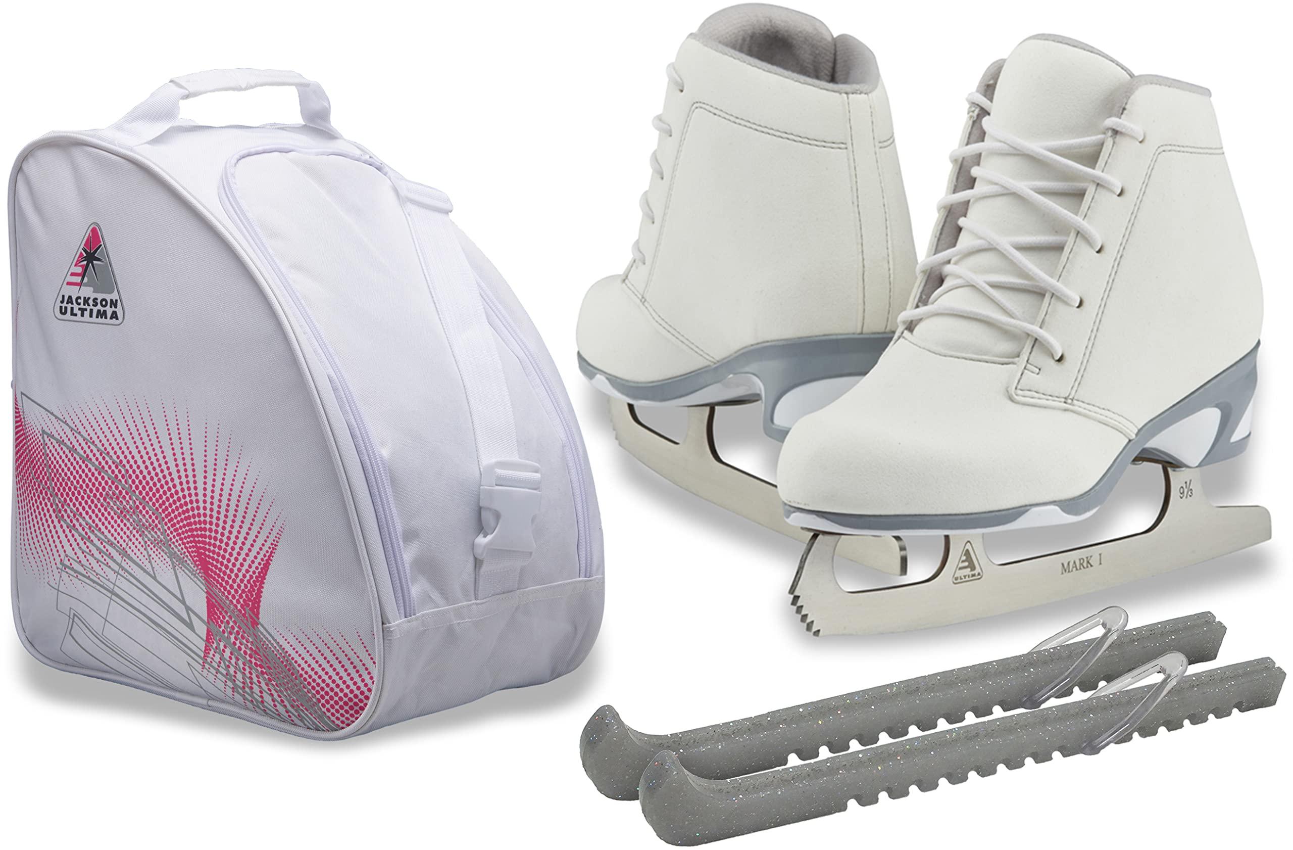 Jackson Softec Diva Ice Skate Bundle — Skate guards + skate bag 4 Jackson Ultima Recreational Women's Figure Ice Skates Softec Diva DV3000 / Color: White, Adult Size: 4 Bundle with Free Bag and Guardog Skate Guards