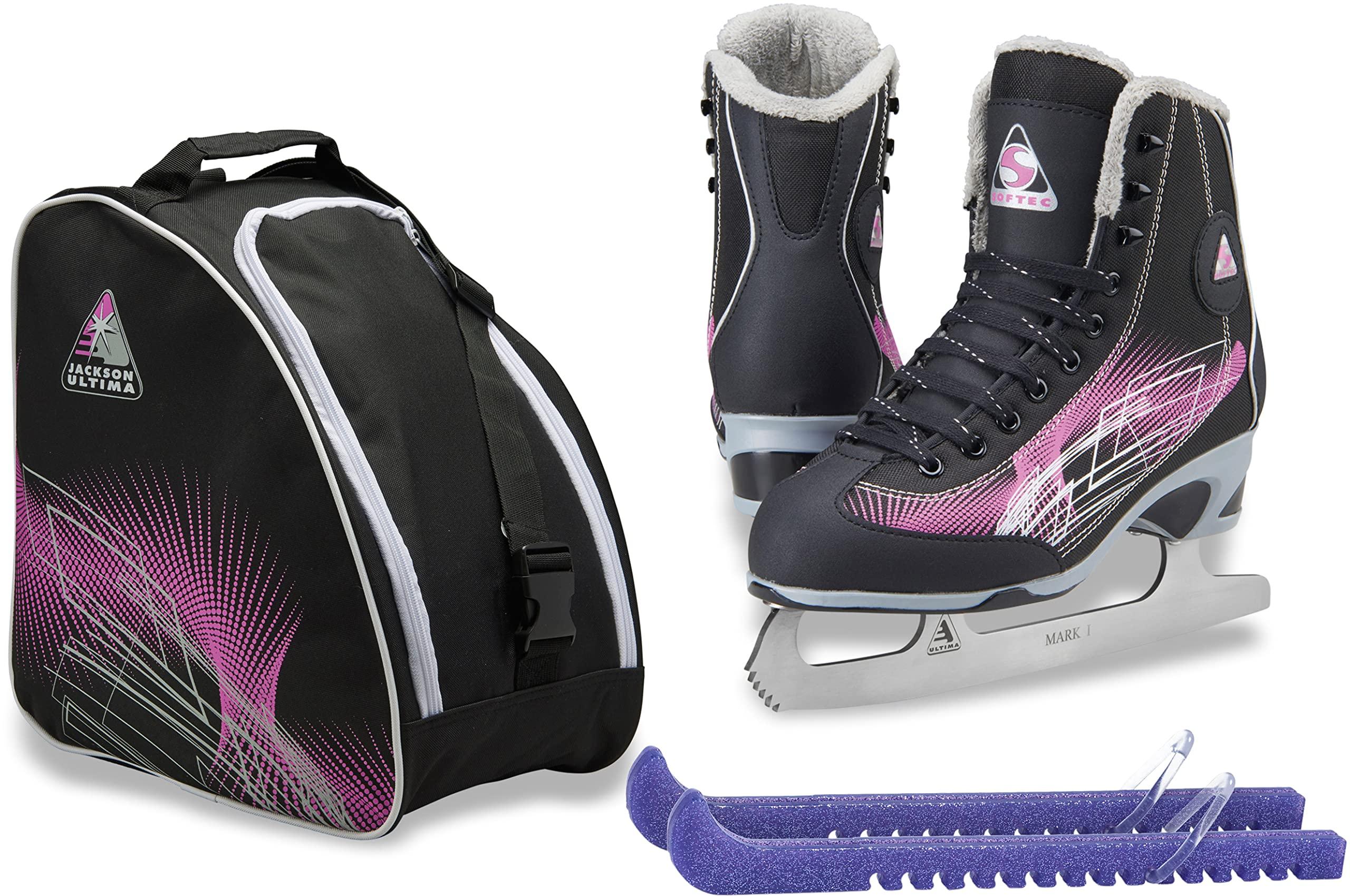 Jackson Softec Rave Ice Skate Bundle — Skate guards + skate bag 2 Jackson Ultima Rave RV2000 Women's Figure Skates Black/Purple, Size: Adult 4 Bundle with Free Bag and Guardog Skate Guards