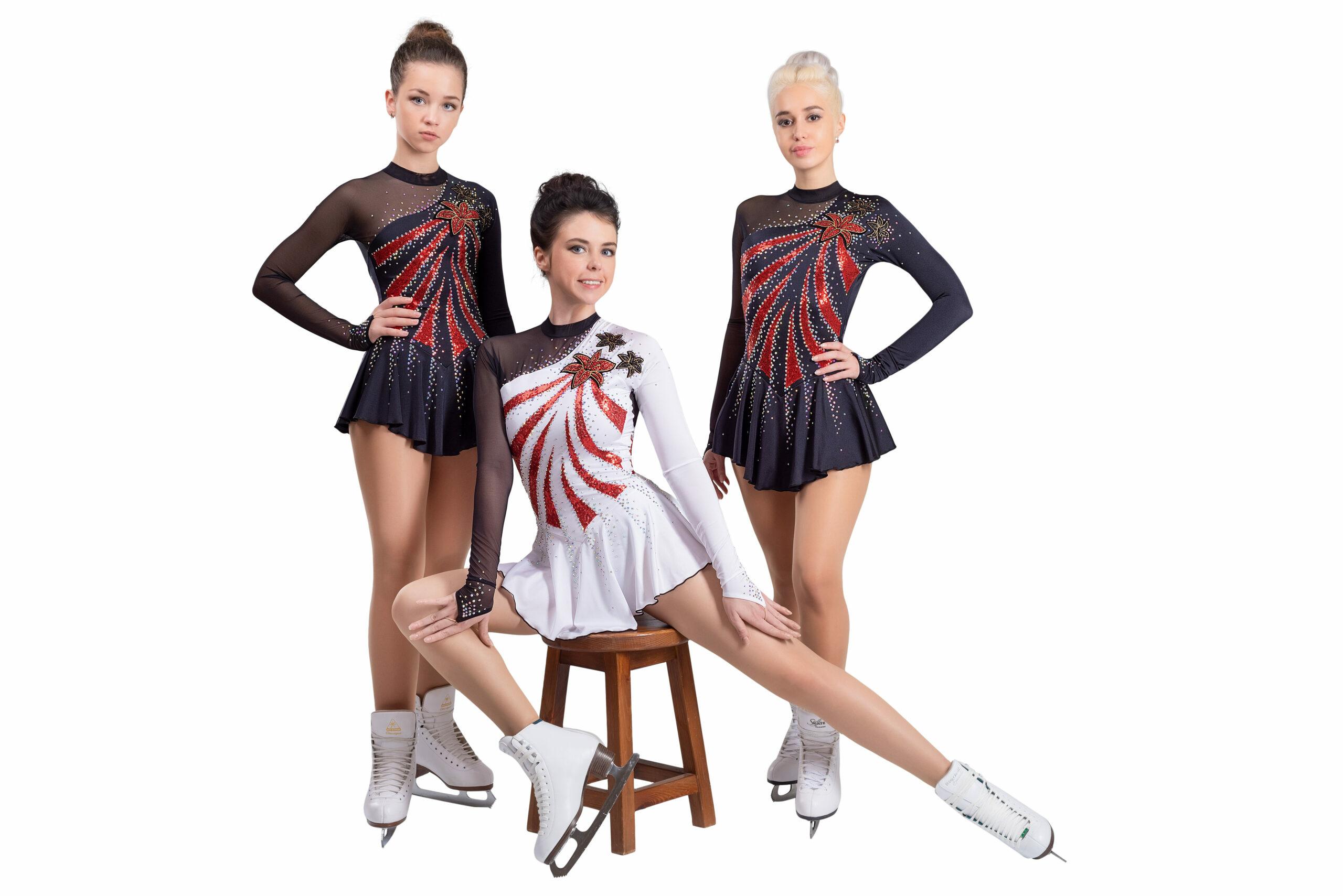 Figure Skating Dress Style A18 White Red Italian Fabric, Handmade 290 Figure Skating Dress Style A18 White Red Italian Fabric, Handmade 290