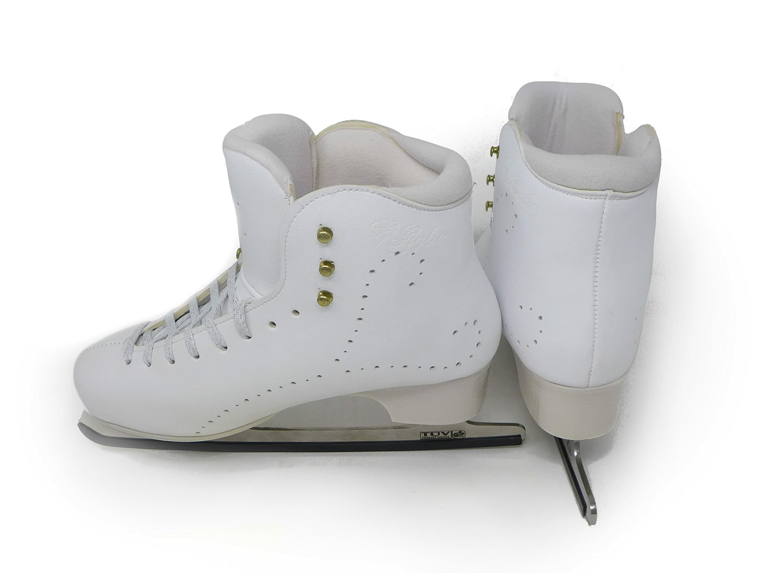 Belati Giglio Women’s Figure Ice Skates Made in Italy 326 Belati Giglio boots from the side and back showing the padded collar and Giglio embossing