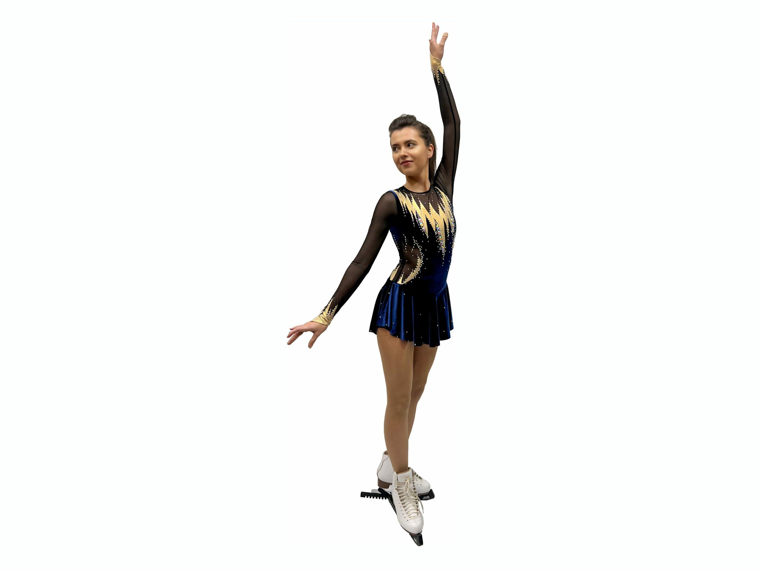 Figure Skating Dress Style A25 Blue Italian Fabric, Handmade 97