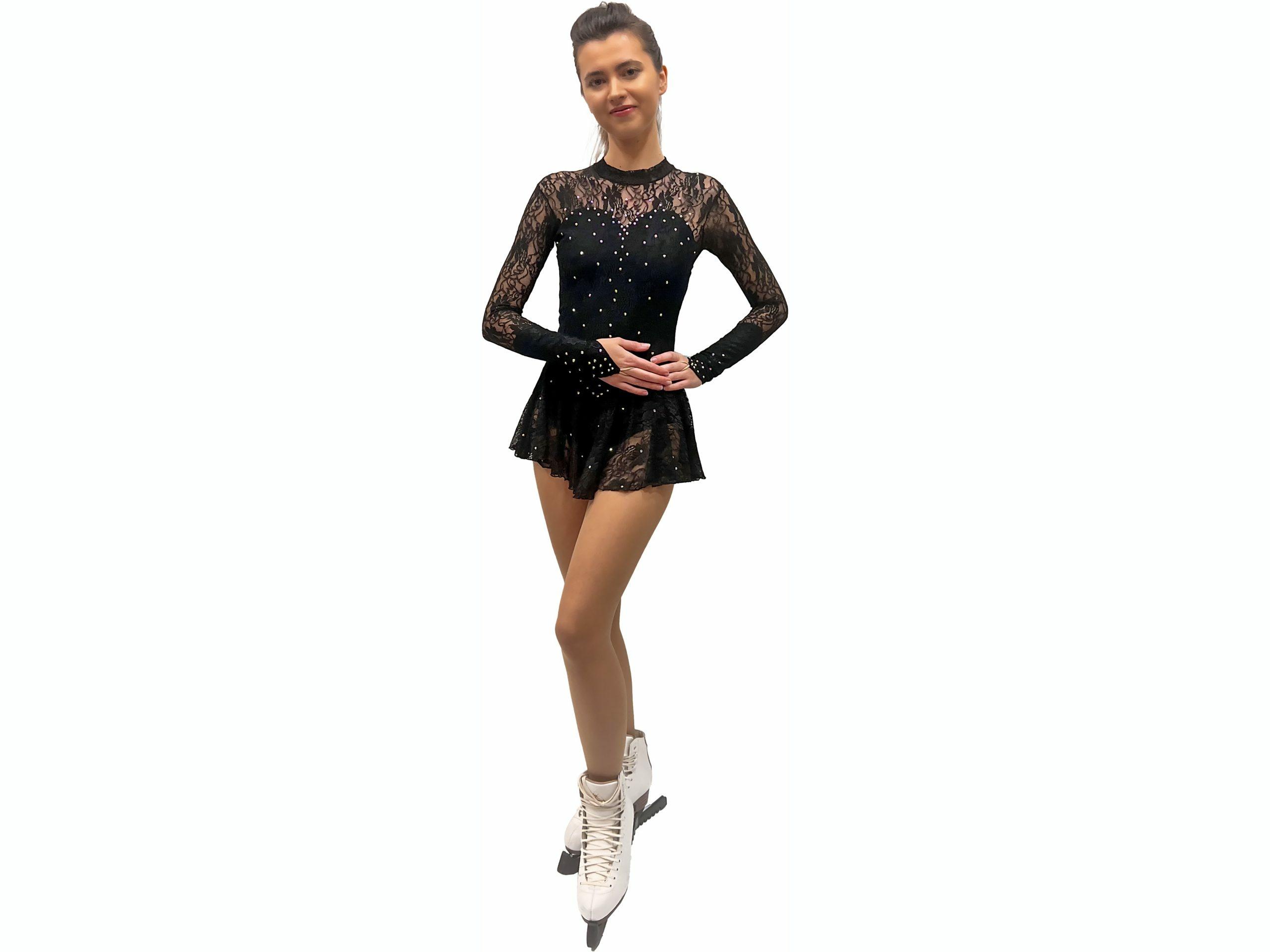 Figure Skating Dress Style A29 Black Italian Fabric, Handmade 225