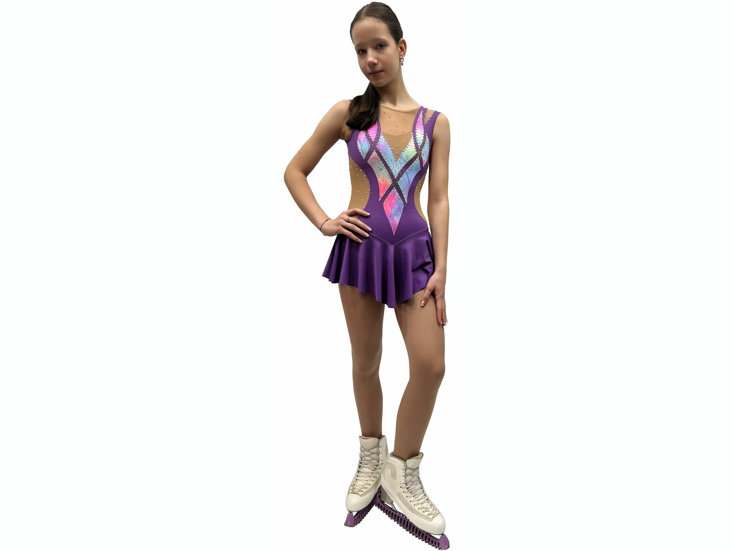 Figure Skating Dress Style A27 Violet Italian Fabric, Handmade 193