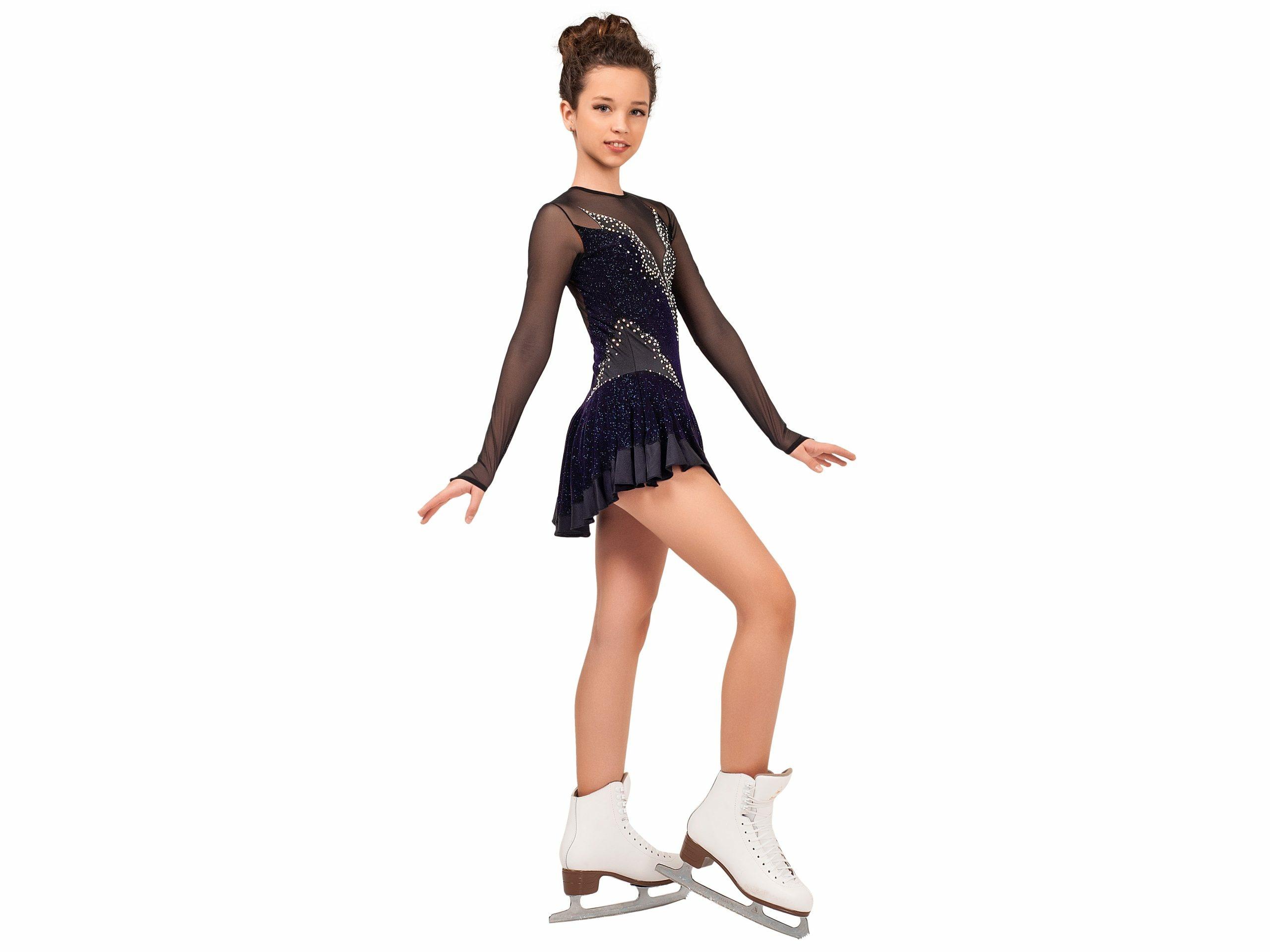Figure Skating Dress Style A14 Black Blue Italian Fabric, Handmade 225 Figure Skating Dress Style A14 Black Blue Italian Fabric, Handmade 225