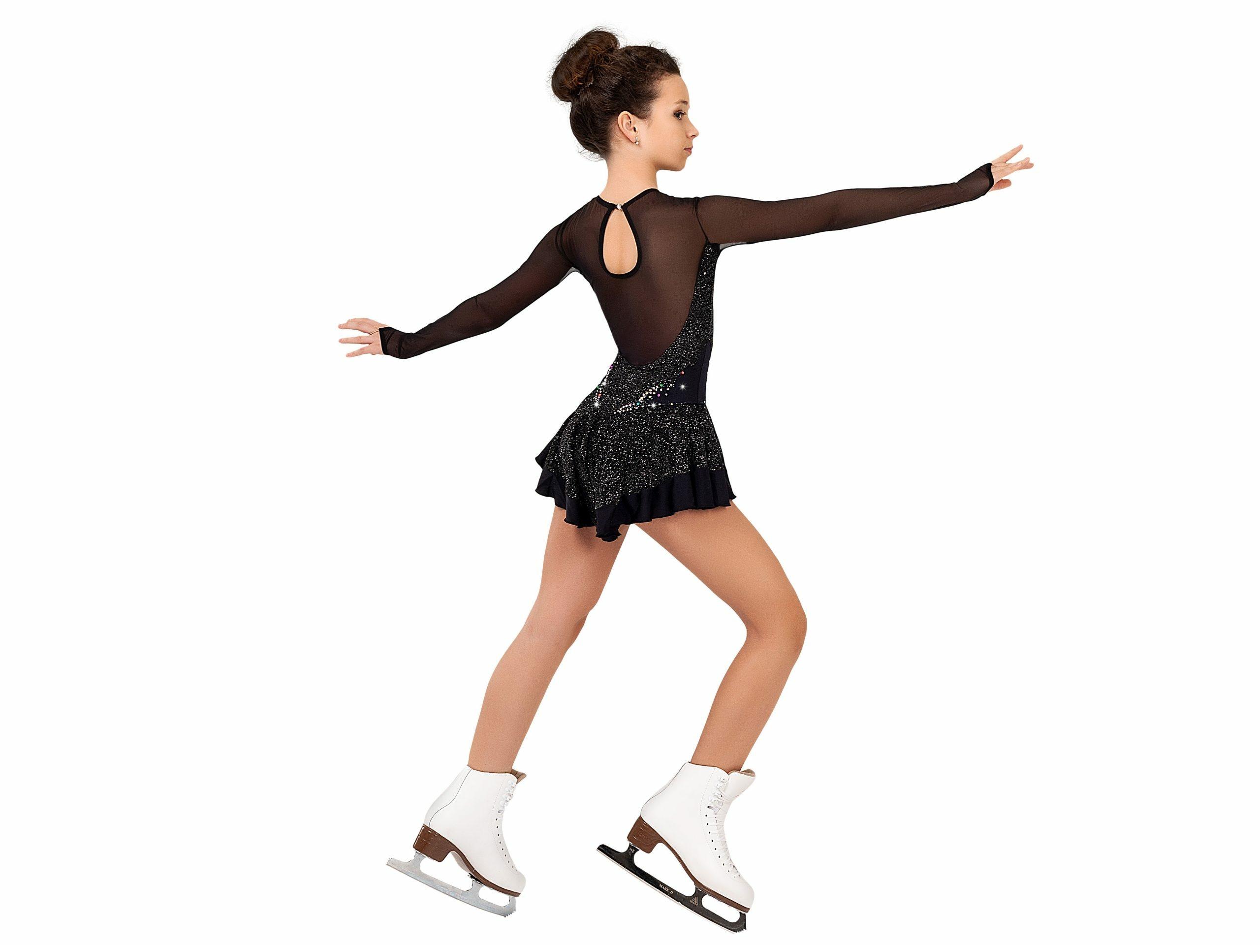 Figure Skating Dress Style A14 Black Silver Italian Fabric, Handmade 129