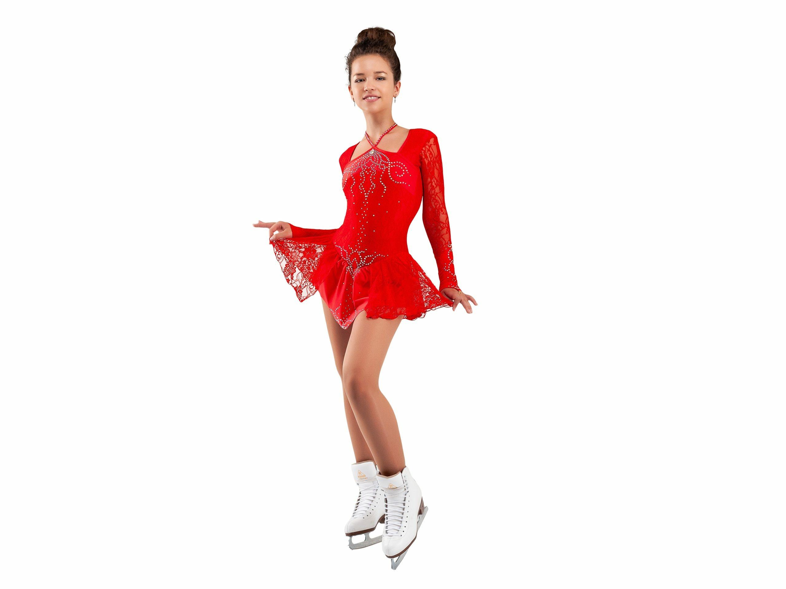 Figure Skating Dress Style A16 Red Italian Fabric, Handmade 225