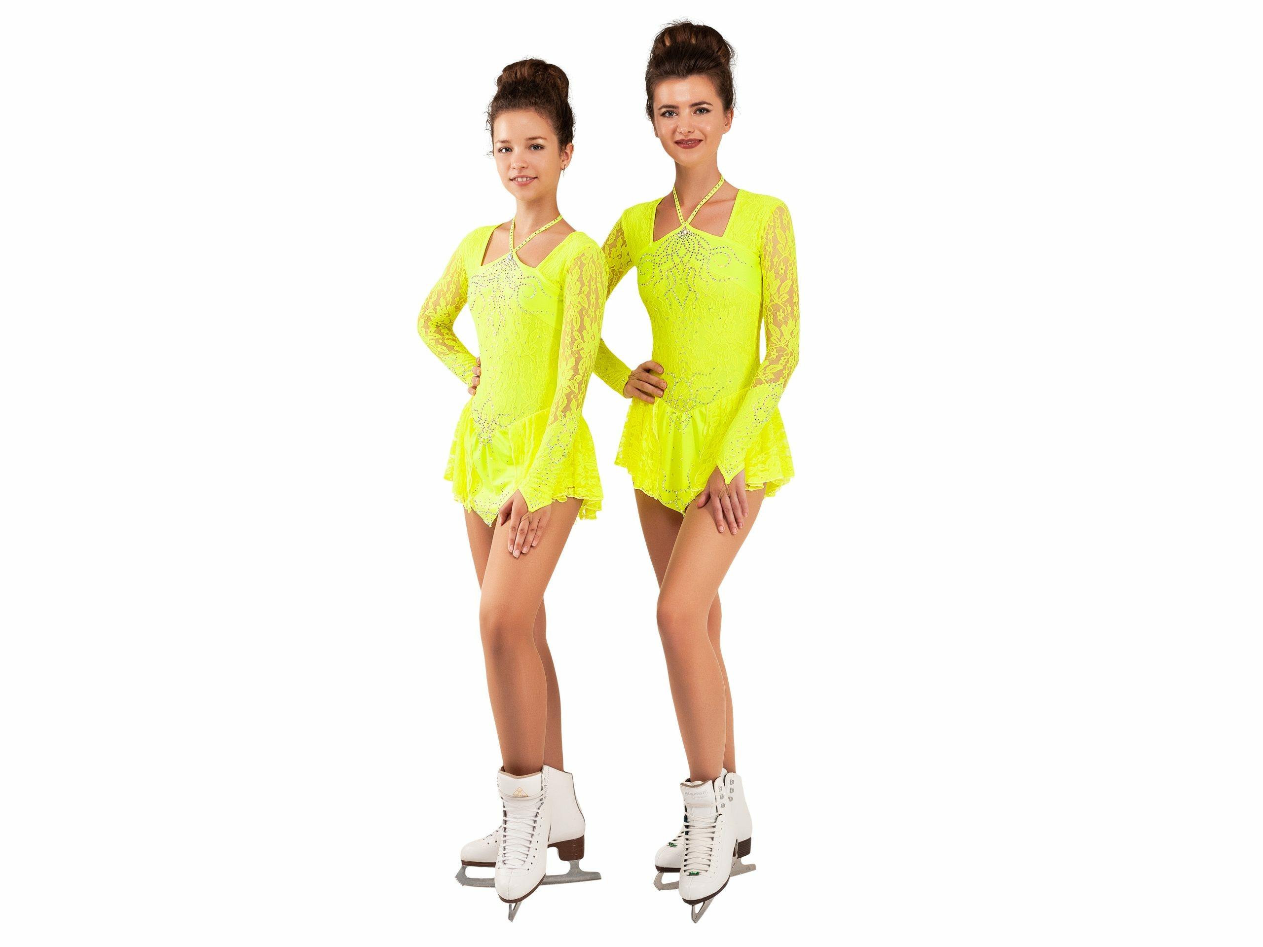 Figure Skating Dress Style A16 Yellow Italian Fabric, Handmade 201