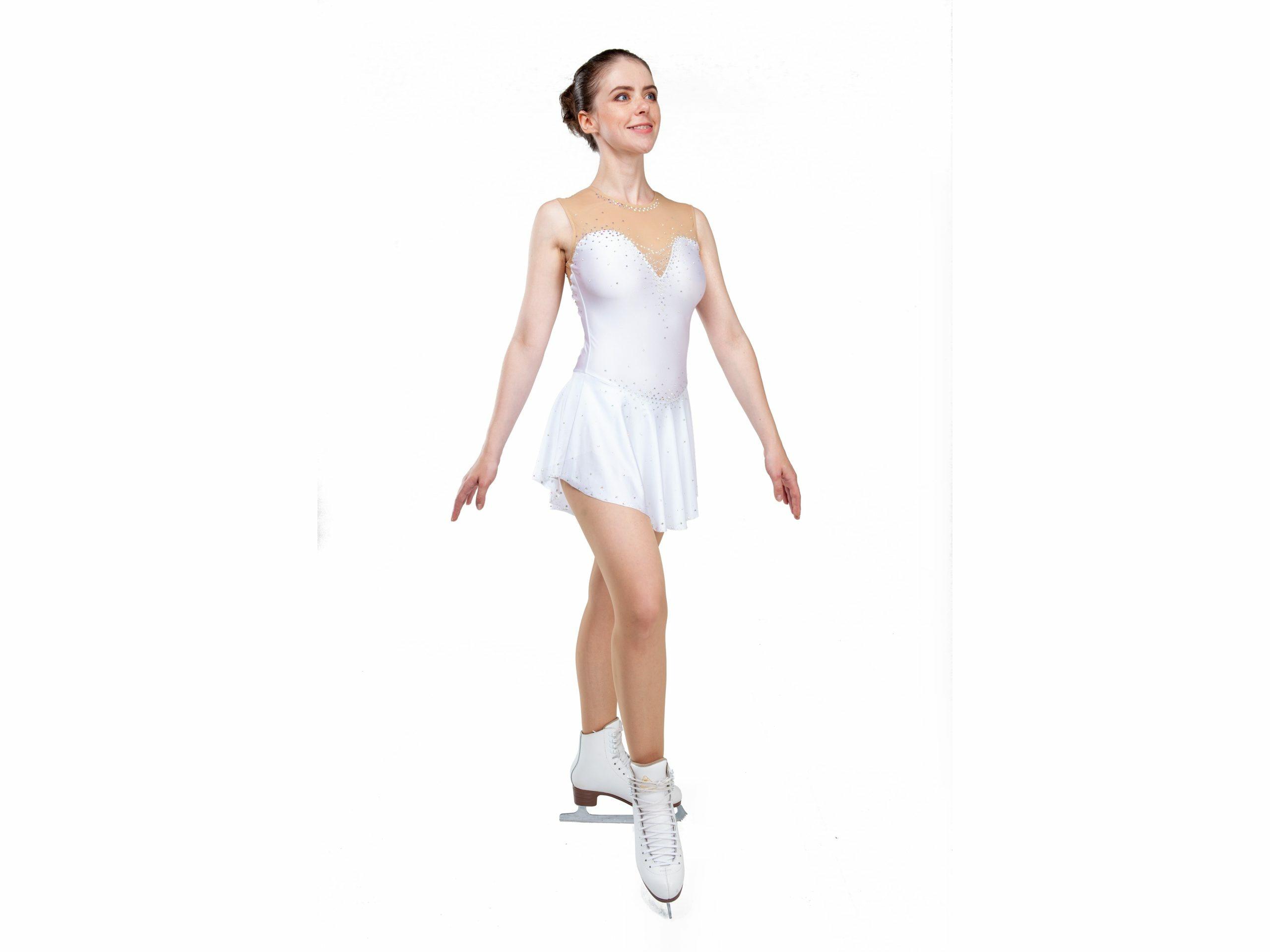 Figure Skating Dress Style A22 White Italian Fabric, Handmade 129