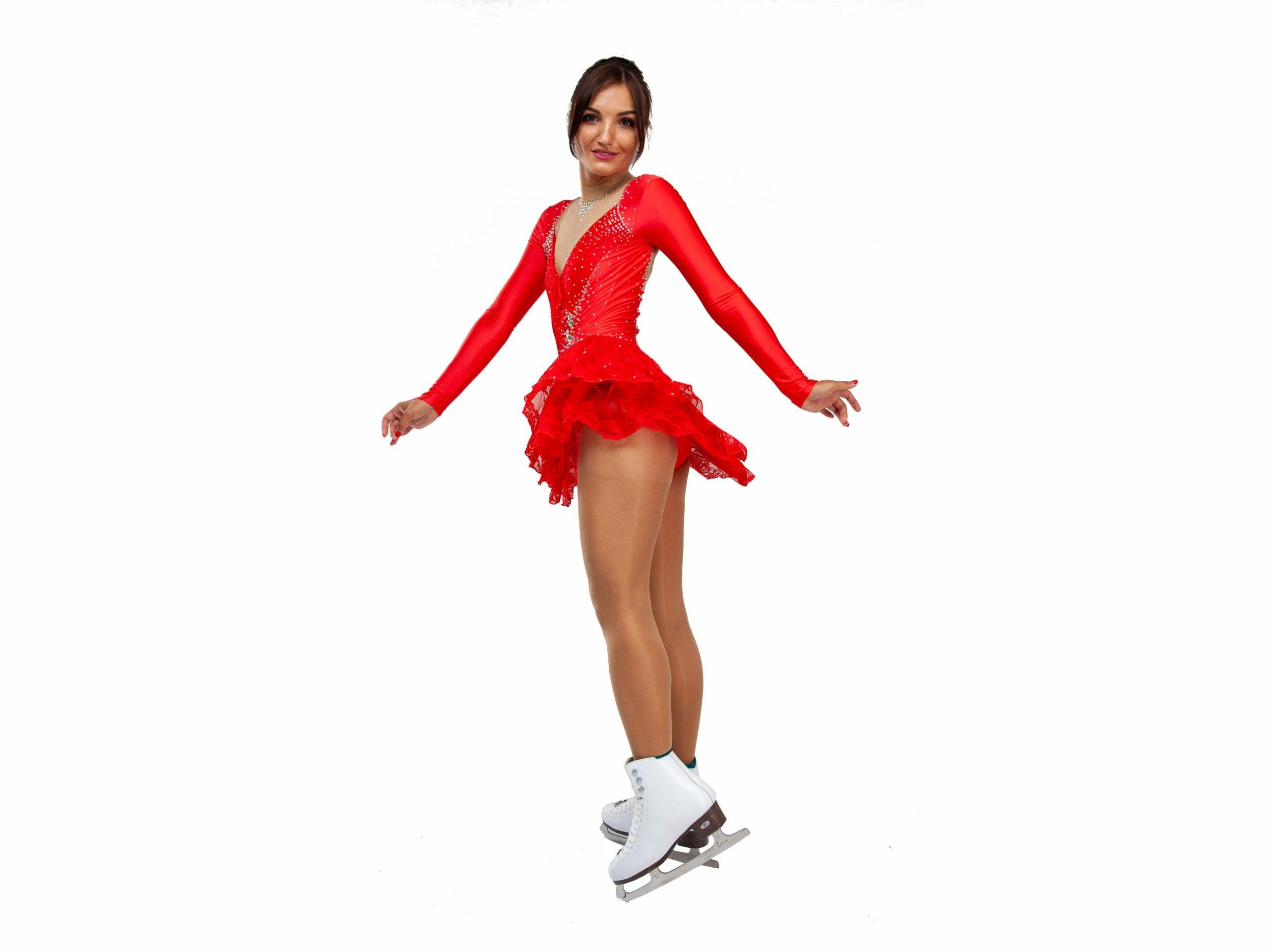 Figure Skating Dress Style A21 Red Italian Fabric, Handmade 97