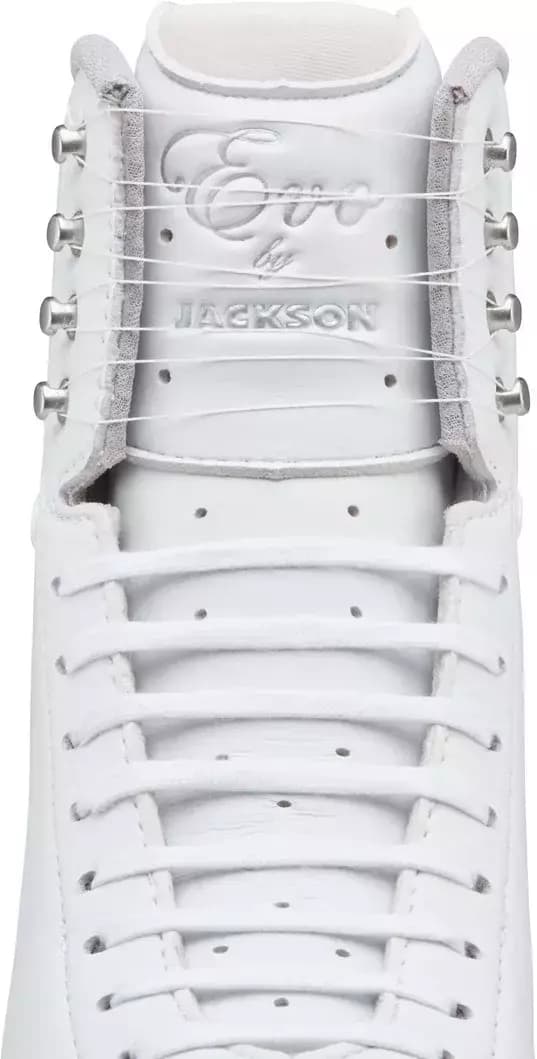 Jackson Ultima Evo Fusion FS2020 Women’s and Girls’ Figure Skates 9 Close-up of the Jackson Evo FS2020 covered tongue with Evo by Jackson embossing and soft top-line