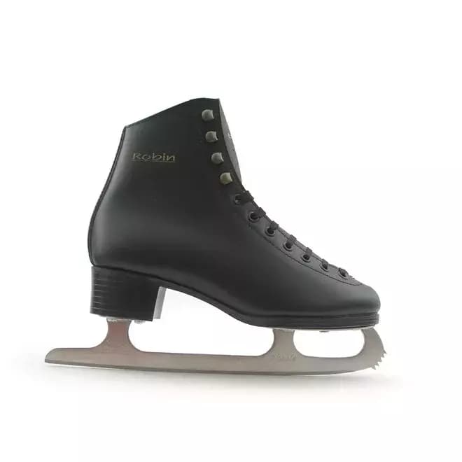 Botas Robin black figure skate outside view with toe pick blade
