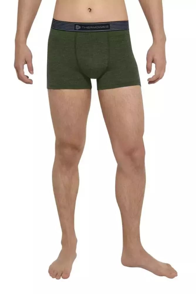 THERMOWAVE – MERINO LIFE / Mens Merino Wool Boxer Briefs / Pesto