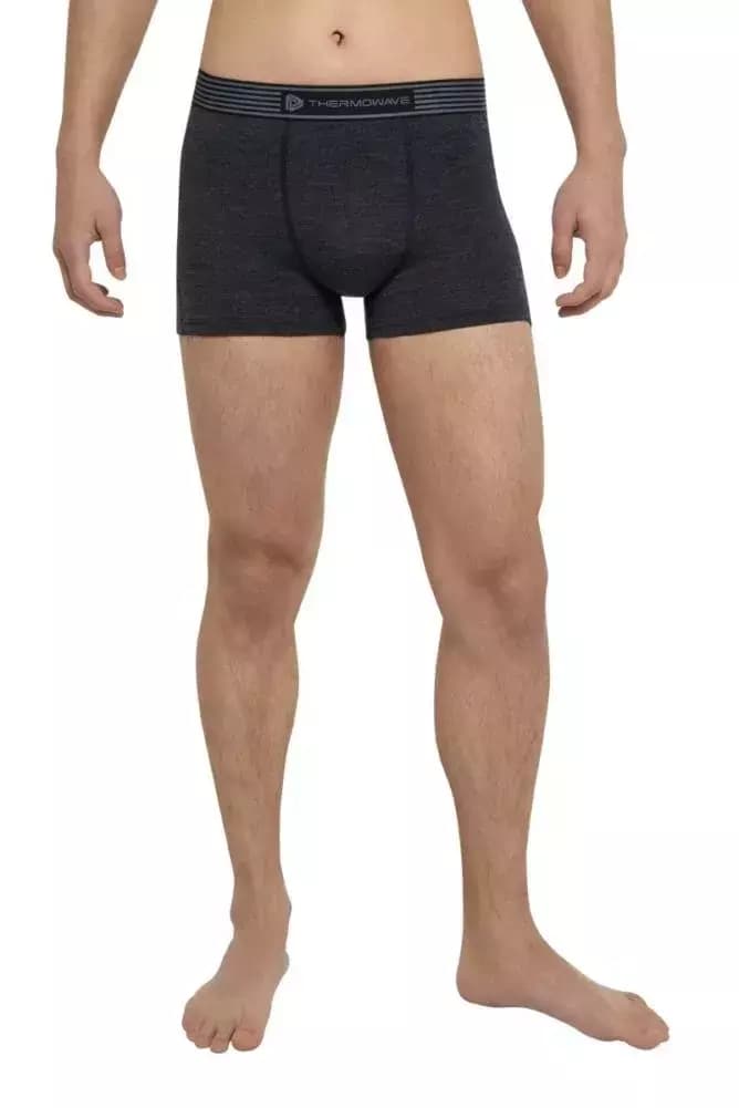 THERMOWAVE – MERINO LIFE / Mens Merino Wool Boxer Briefs / Dark Grey Melange