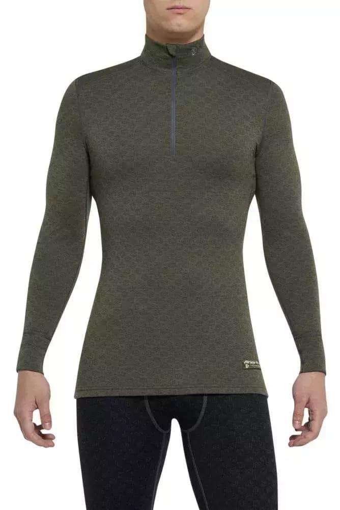 THERMOWAVE – MERINO XTREME / Mens Merino Wool Thermal Shirt / Forest Green with Zip