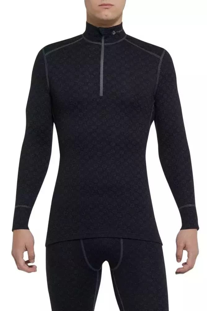 THERMOWAVE – MERINO XTREME / Mens Merino Wool Thermal Shirt / Black Dark Grey Melange