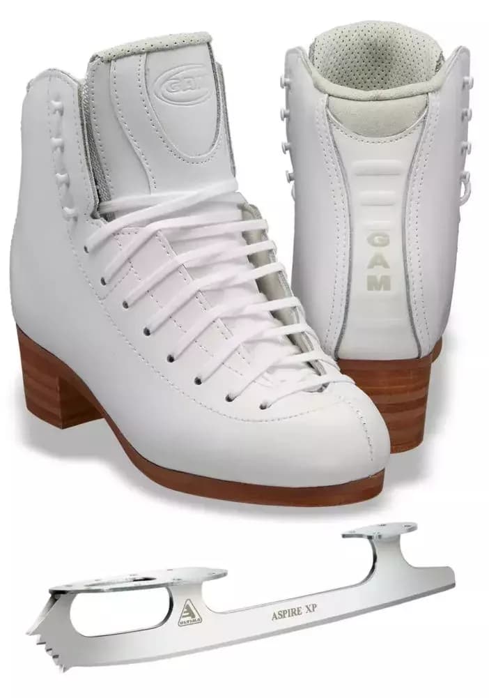 White GAM Podium 580 figure skating boots with separate Ultima Aspire XP blade