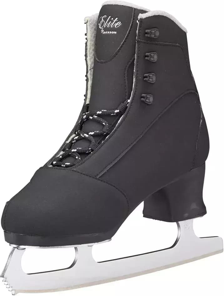 Jackson Ultima Softec Elite ST7202 Men’s Ice Skates 2 Jackson Softec Elite ST7202 black boot from the inside front angle, showing the lace hooks and padded collar