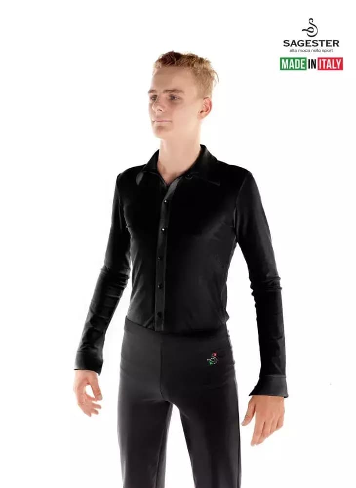 SAGESTER Black Men’s Ice Skating Shirt, #453, Hand-made in Italy