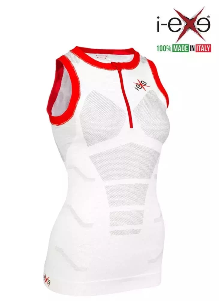 I-EXE Made in Italy – Multizone Compression Sleeveless Women’s Shirt Tank-Top – Color: White with Red I-EXE Made in Italy – Multizone Compression Sleeveless Women’s Shirt Tank-Top – Color: White with Red