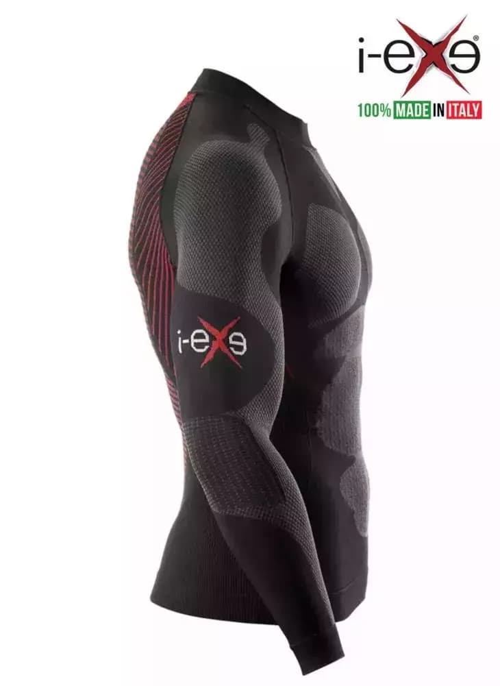 I-EXE Made in Italy – Men’s Multizone Long Sleeve Compression Shirt – Color: Black with Red 2