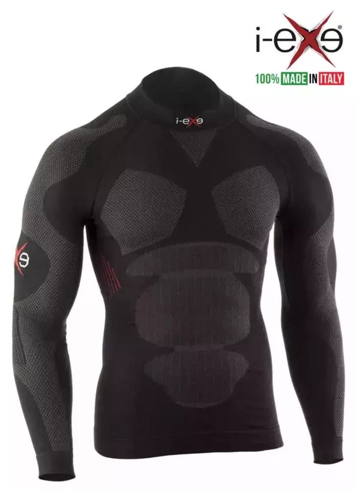 I-EXE Made in Italy – Men’s Multizone Long Sleeve Compression Shirt – Color: Black with Red