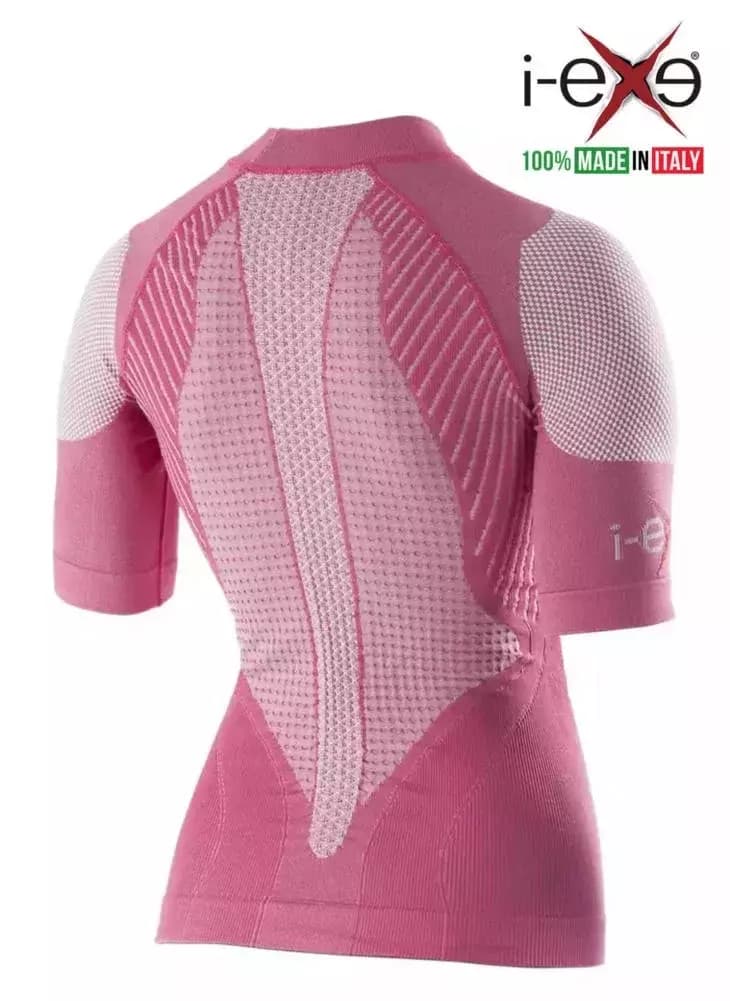I-EXE Made in Italy – Women’s Multizone Short Sleeve Compression Shirt – Color: Pink with White 2