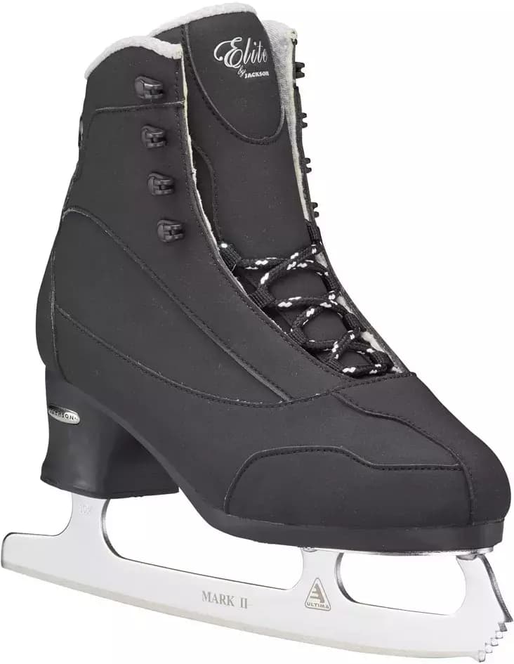 Jackson Ultima Softec Elite ST7202 Men’s Ice Skates 3 Jackson Softec Elite ST7202 black boot from the outside front angle with its Ultima Mark II blade