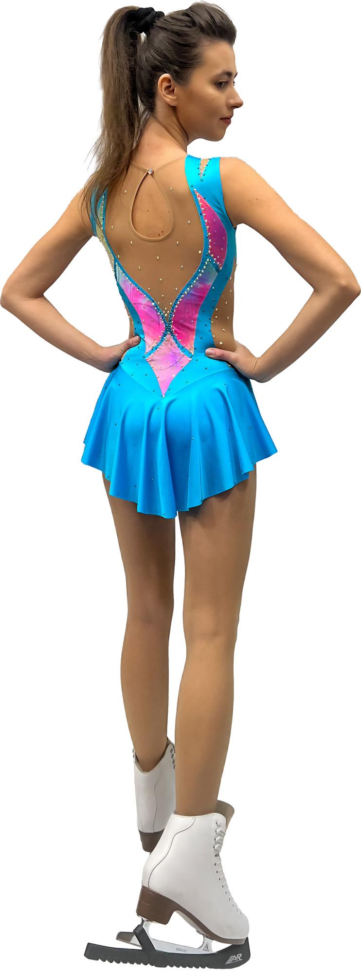 Figure Skating Dress Style A27 Blue Italian Fabric, Handmade 194