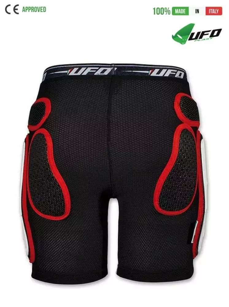UFO PLAST Made in Italy – Padded Bike Shorts with Padding and Plastic Side Protection, Ergonomic Perforated Padds, Red 123