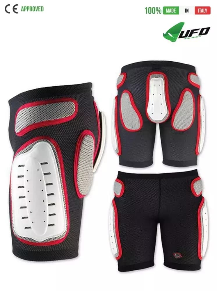 UFO PLAST Made in Italy – Padded Shorts, Hip Protection, Plastic Padded – White with Red