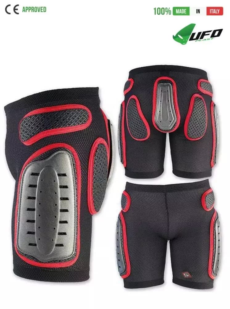 UFO PLAST Made in Italy – Padded Shorts, Hip Protection, Plastic Padded – Black with Red 49