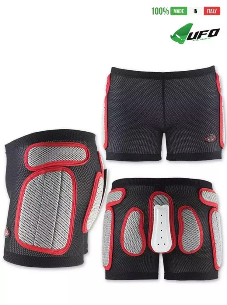 UFO PLAST Made in Italy – Soft Padded Shorts For Kids, Removable Hip and Side Protection, White with Red 65