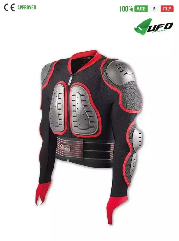 UFO PLAST Made in Italy – Predator – Safety Jacket, Full Body Armor Suit with Back Protector, Black with Red