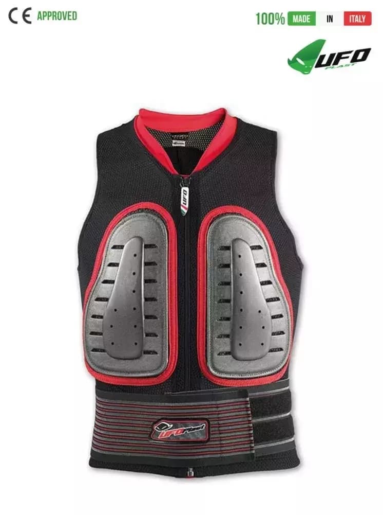 UFO PLAST Made in Italy – Speed – Safety Jacket Sleeveless Body Protector Hard Front Pads, Black with Red 49