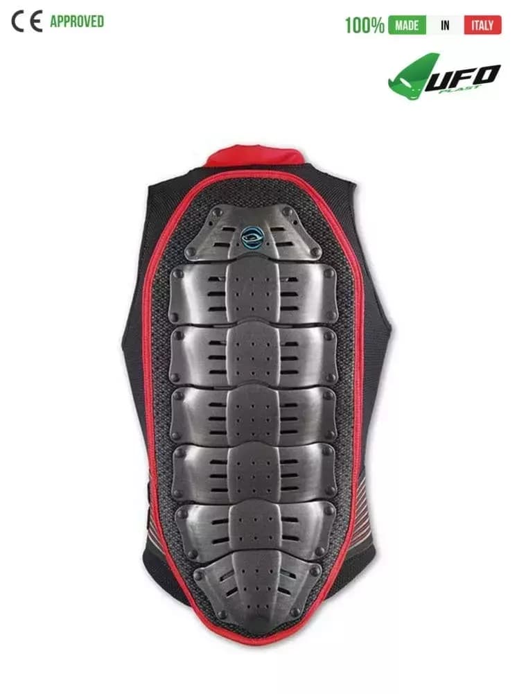 UFO PLAST Made in Italy – Speed – Safety Jacket Sleeveless Body Protector Hard Front Pads, Black with Red 50