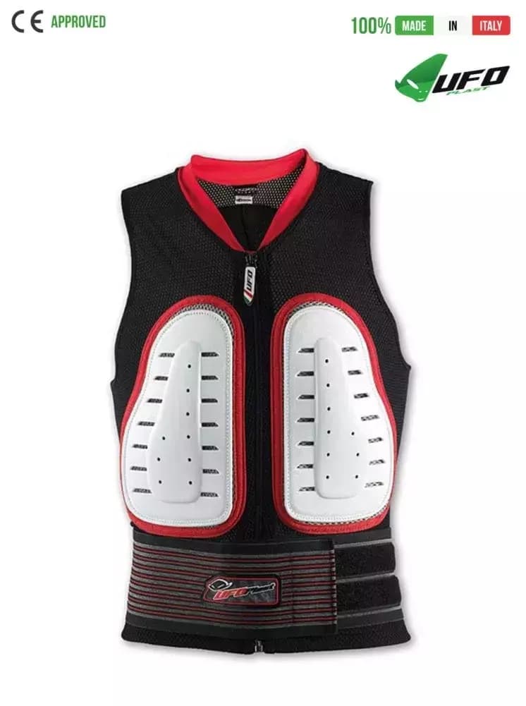 UFO PLAST Made in Italy – Speed – Safety Jacket Sleeveless Body Protector Hard Front Pads, White with Red 49